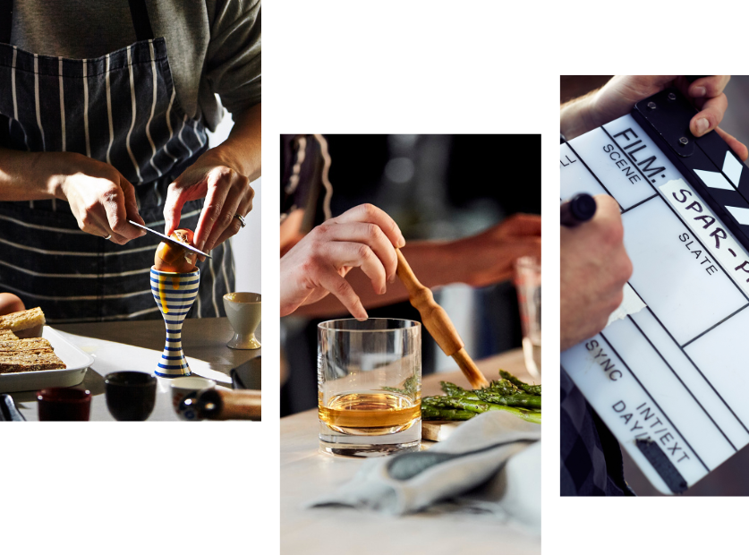 An overhead view of a food styling setup at Powerhouse Studios.