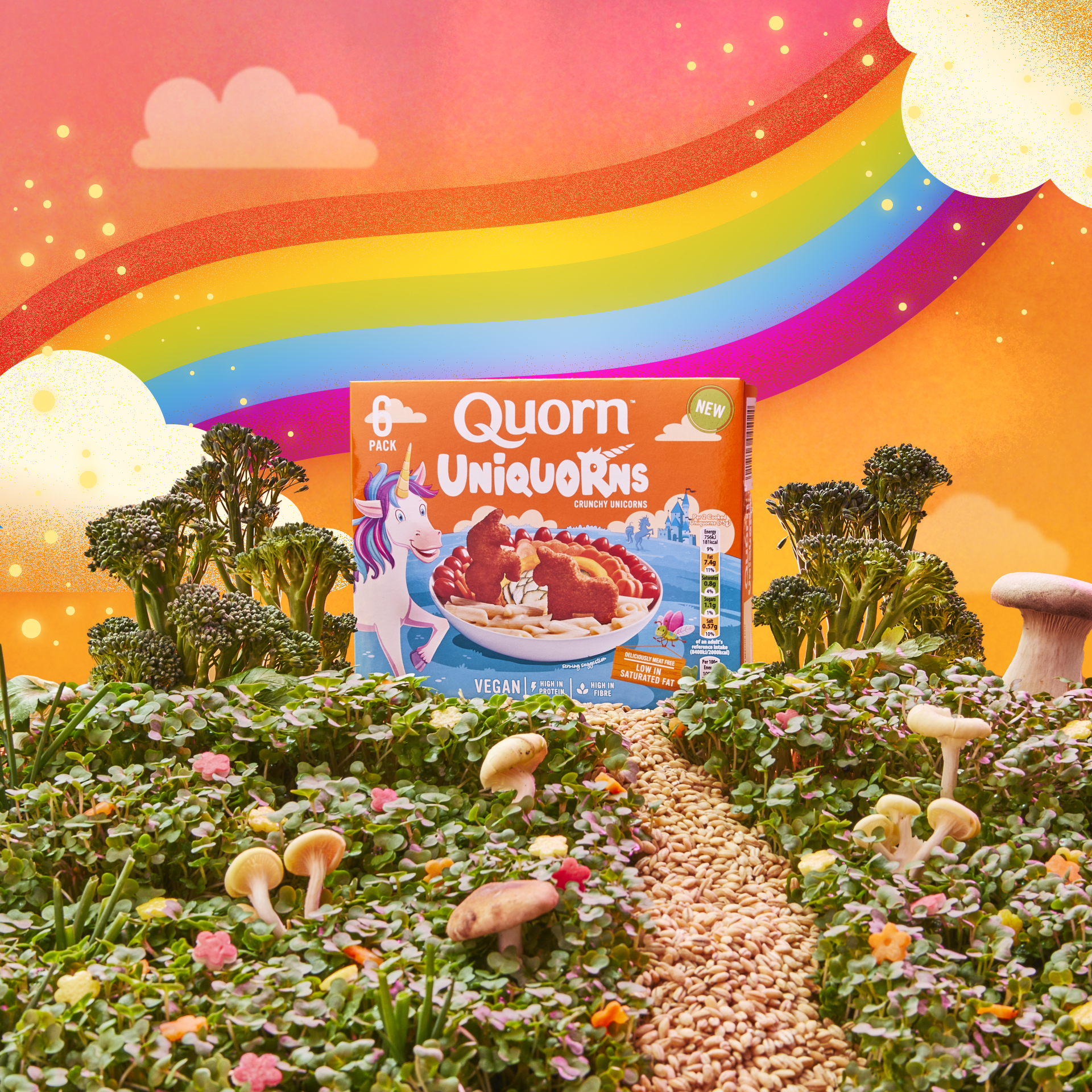 UniQuorn product in a mountain of greens